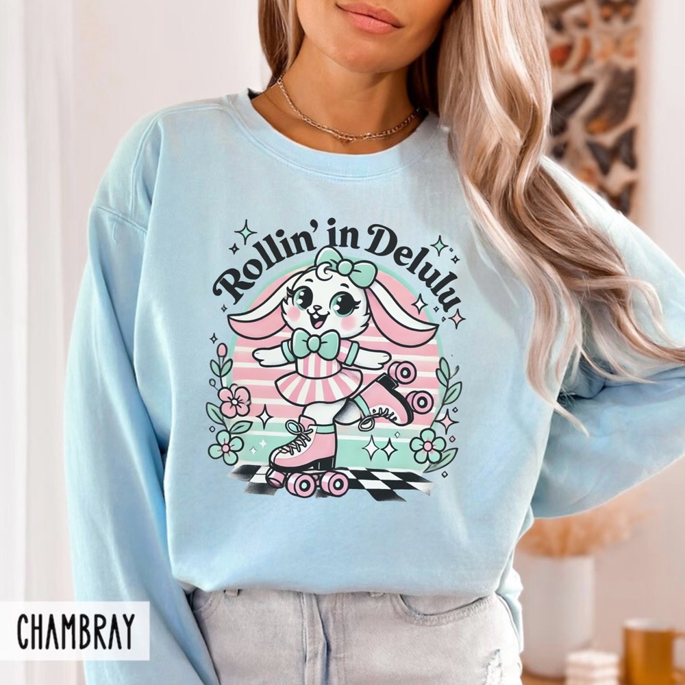 Trendy graphic sweatshirt, Rollin in Delulu sweatshirt, Cute kawaii aesthetic,